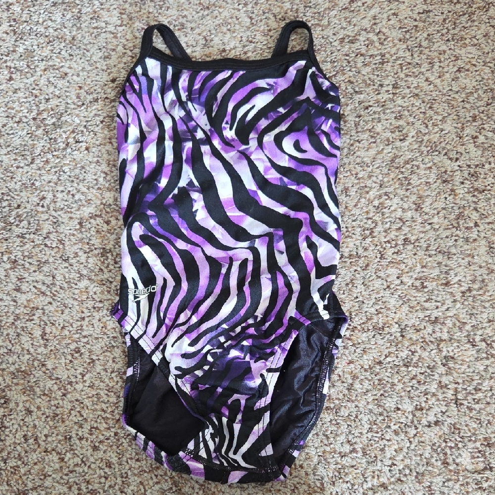Speedo Black and Purple Patterned Swimwear